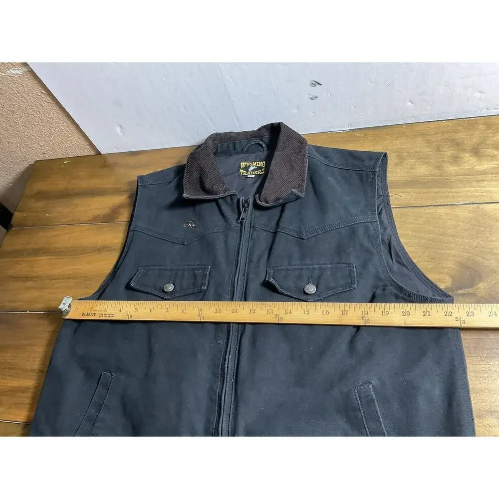 Wyoming Traders Western Black Vest Conceal Carry Full Zip Large Corduroy Collar